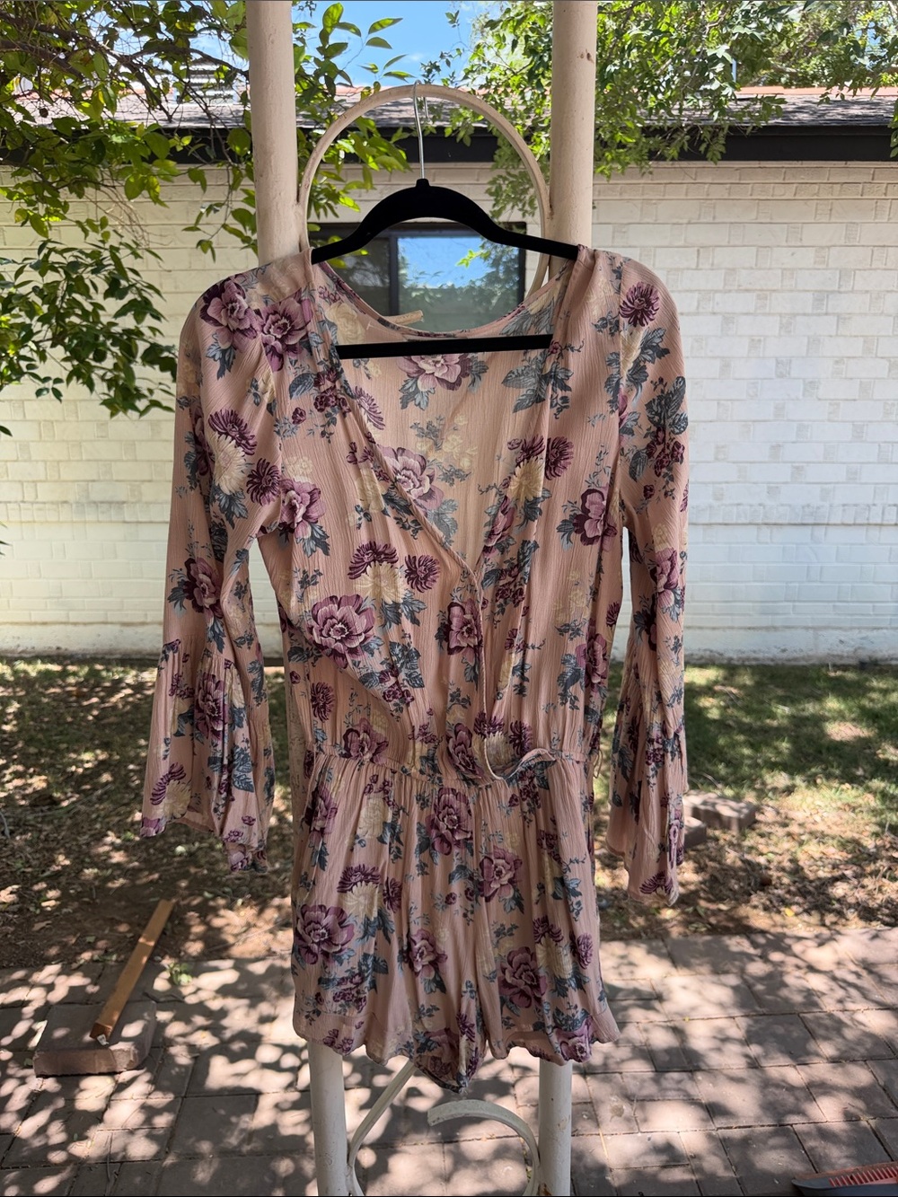 American Eagle Outfitters Blush Pink Floral Long-Sleeve Romper